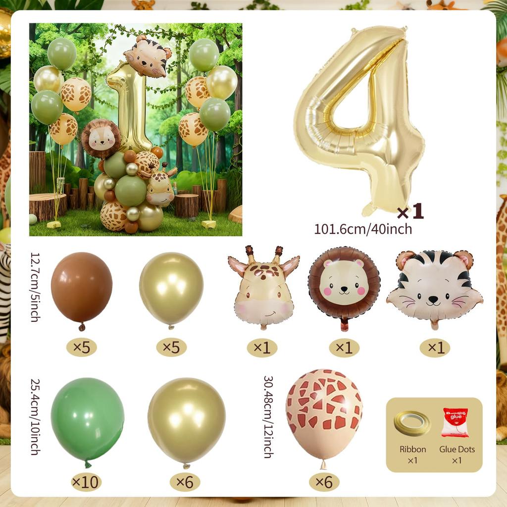 Forest Party Balloon Set Cute Animal Head Tiger Lion Giraffe Balloon, 32 inch Digital Balloon Jungle Theme Birthday Decoration
