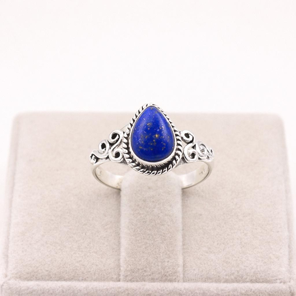

Sterling Silver Lapis Lazuli Pear Ring, Boho Gemstone Ring, Handmade Statement Jewelry, Blue Stone Ring, Gift for Her 4 серебряный