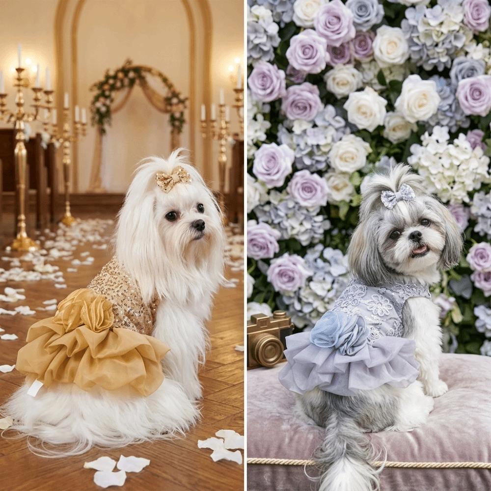 

Bubble Skirt Cut Pet Dress Sequined Detail Pet Outfit Cute Style Dog Dress Summer Outdoor S золотой