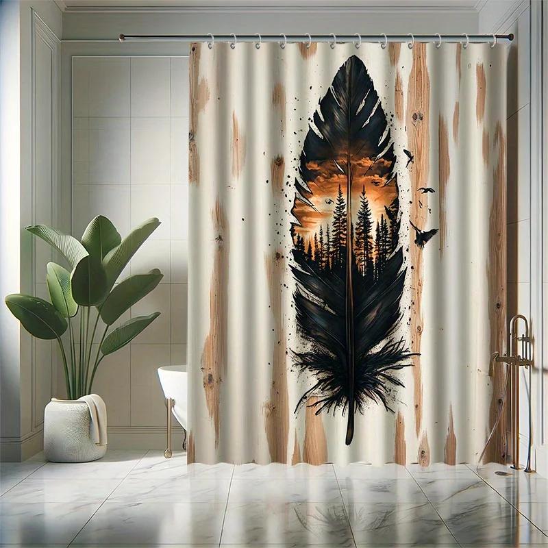 

Abstract Landscape Shower Curtain Set - Forest In Feathers, Tree Texture Background, Waterproof Polyester,Modern Bathroom Decor W60H190(CM)-1 Pcs