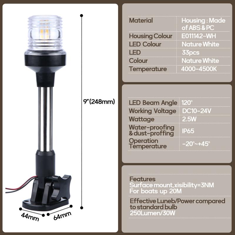 Boat Accessories 12V LED 25cm Fold Down Light Navigation Light Sailing Signal Lamp for Marine For Boat Yacht