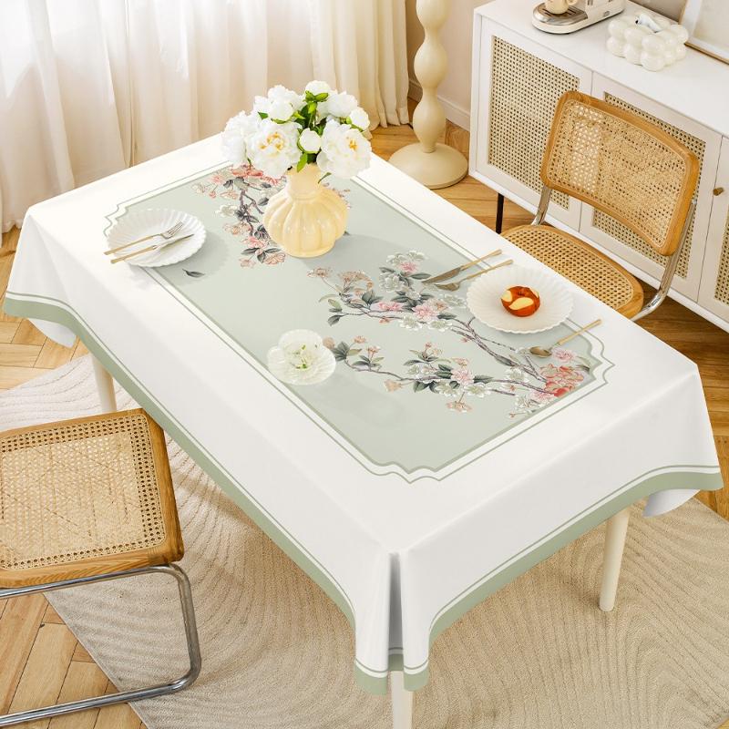 1pc Plant Printed PVC Dining Table Tablecloth Waterproof and Oil Resistant Rectangular Table Coffee Table Cloths Anti Scalding Scratch Resistant