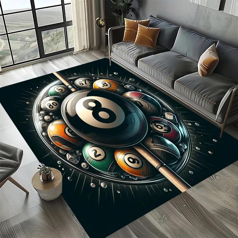 Large Washable Area Rug with Black Pool Ball 8 Design, Non-Slip Sofa Kitchen Toilet Carpet for Living Room Decoration