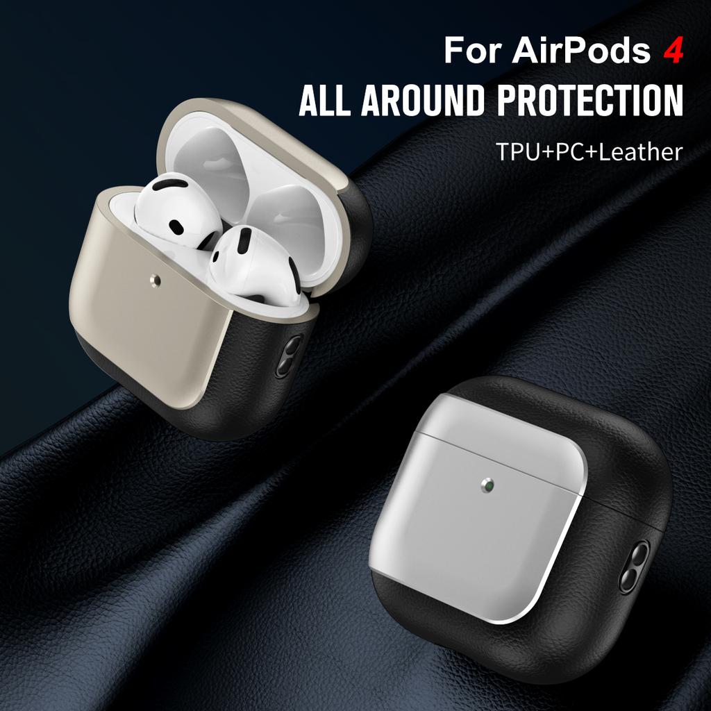 For AirPods 4 with ANC TPU Case Electroplating Litchi Texture Fall Prevention Earphone Cover with Lanyard