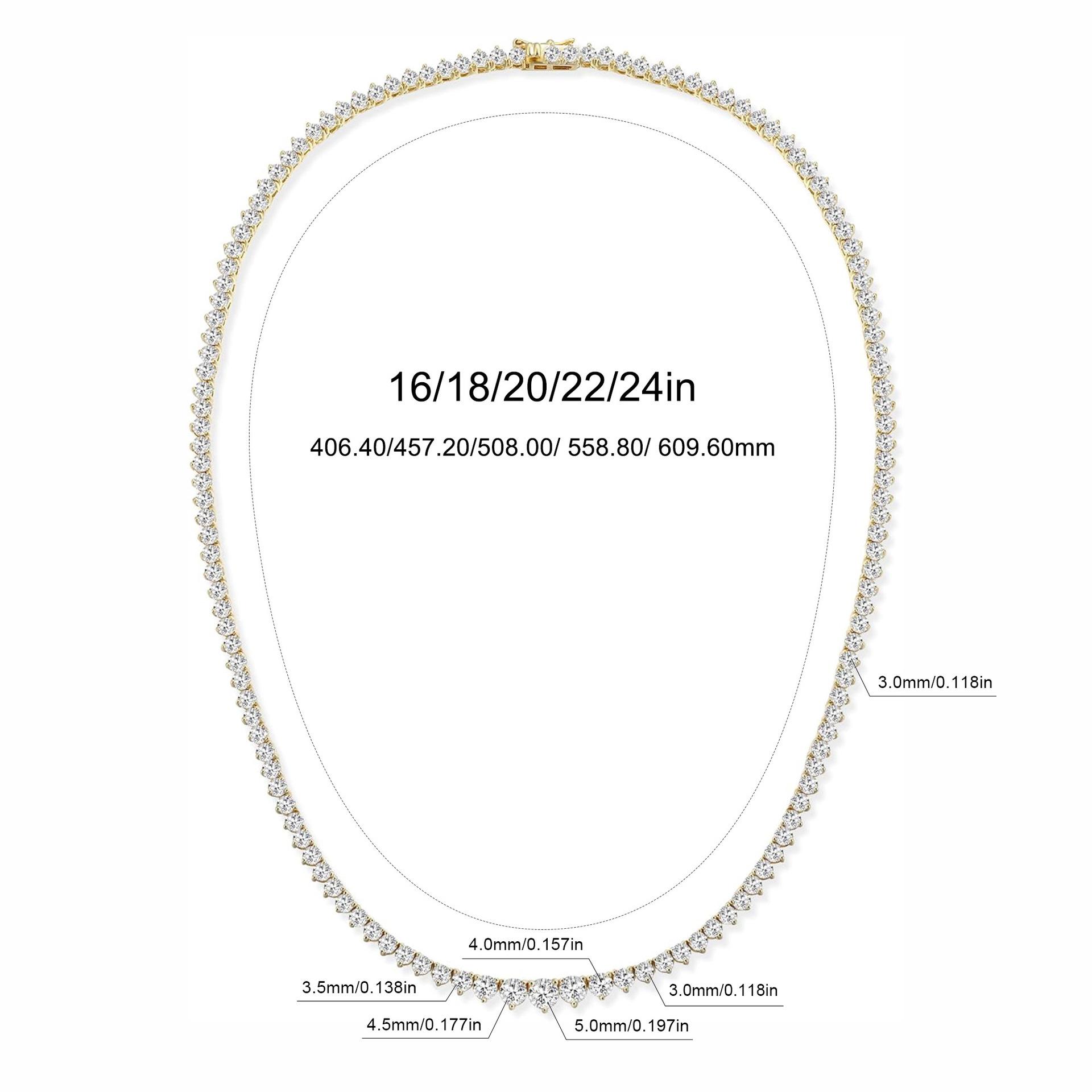 Теннисное колье-цепочка на шею с цирконами, 3-зубцовый зажим, 3 мм-5 мм, постепенное изменение цвета, модное, тяжелая промышленность, популярное 16inch