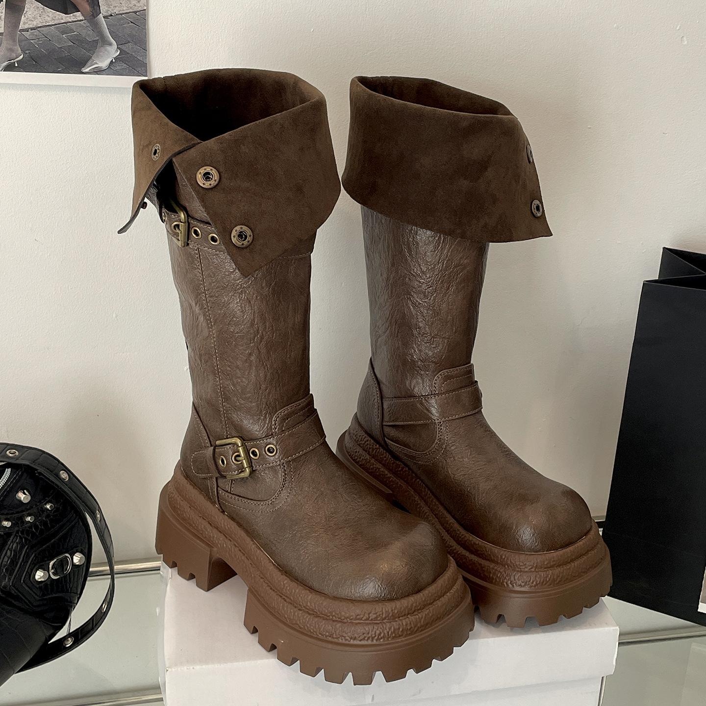 

Ботильоны на платформе в стиле Queen Van Meillard, женские ботинки 2025, новые осенние, с юбкой, облегающие ботинки-рыцари 40 коричневый