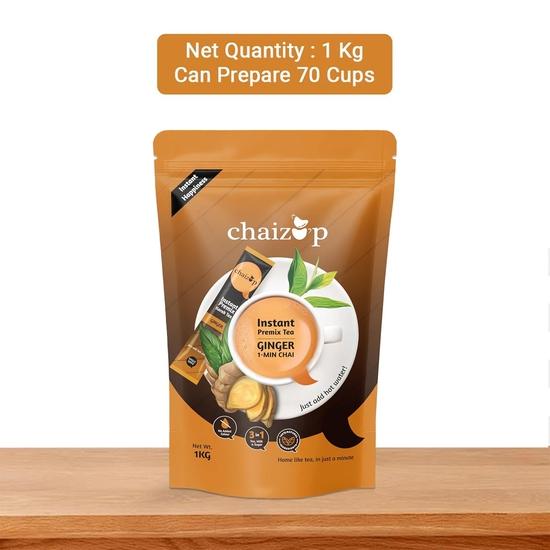 Chaizup Premium 1 Min Instant Ginger Tea Premix - 1kg Poly | Ginger Flavours | Approx. 72 Servings | 1kg