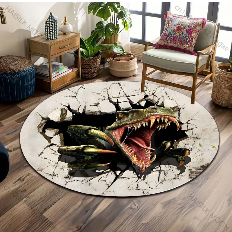 10 Stile HD 3D Dinosaurier-Druck Runder Teppich Bodenmatte Geeignet für Kinderzimmer-Dekoration Wohnzimmer Runde Teppiche für Geschenke