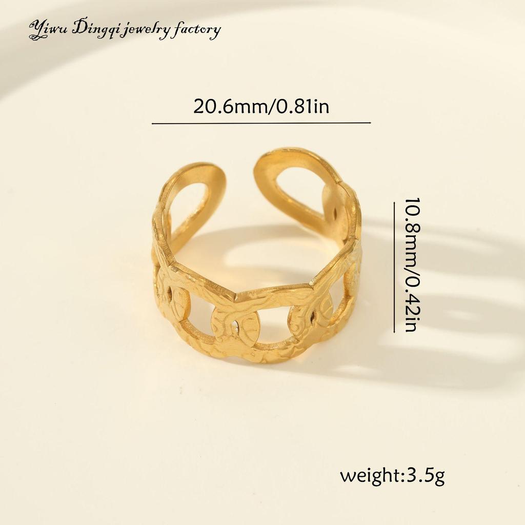 Luxury Non-Fading Drip Oil Open Ring - European and American Style Stainless Steel Statement Jewelry
