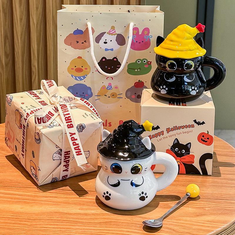 Creative funny birthday gift Halloween magic hat cat ceramic mug for boys and girls practical gifts
