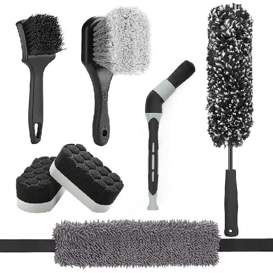 Fantasticlean 6PCS Car Wheel Cleaning Pro Kit, Tire Brush, Soft-Bristled Rim Brush, Microfiber Bendable Brush, Double-Ended Detailing Brush, And