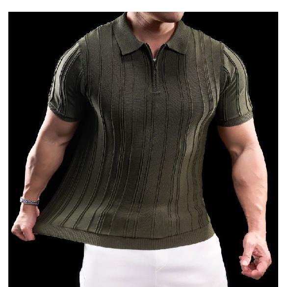 

Вязаная футболка поло мужская с коротким рукавом, отложным воротником, Paul, премиум-класса, в полоску, с рукавом до локтя, модная, облегающая, эластичная футболка с воротником 3XL зелёный