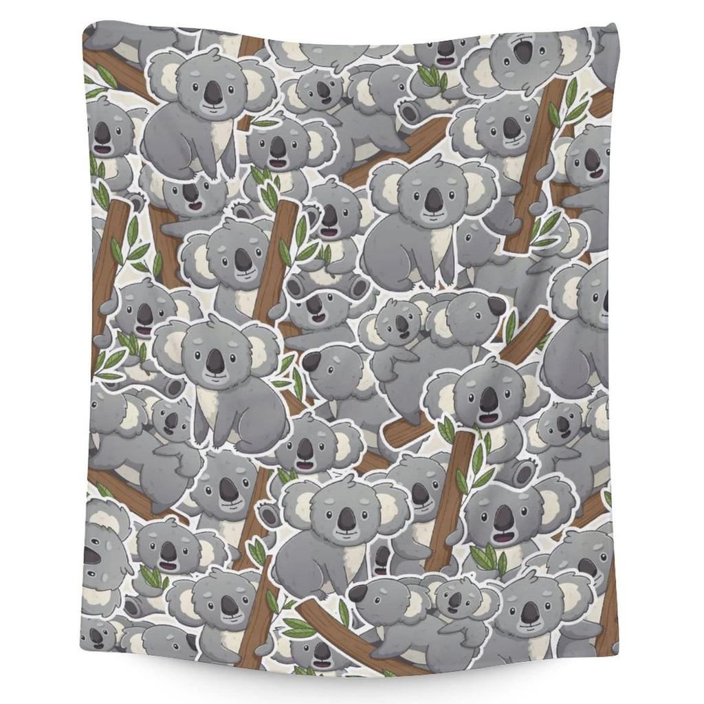 Cute Koala Animal Pattern Blanket Soft Flannel Comfortable Lightweight Suitable for Children Sofa Bedroom Living Room
