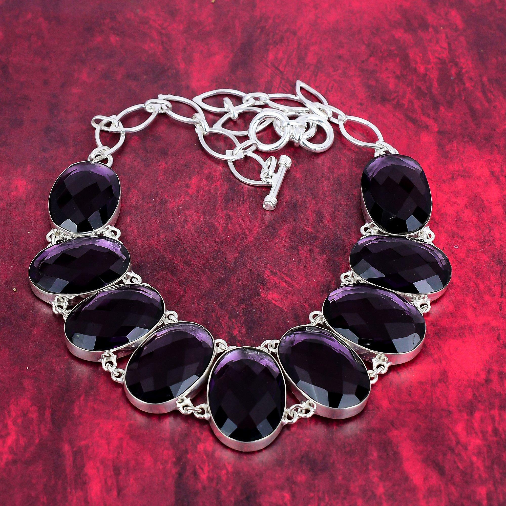 

Ожерелье ручной работы с граненым аметистом из драгоценного камня, ожерелье из стерлингового серебра 925 пробы, ювелирные изделия уникального дизайна, регулируемое ожерелье-цепочка Adjustable with 18 inches фиолетовый