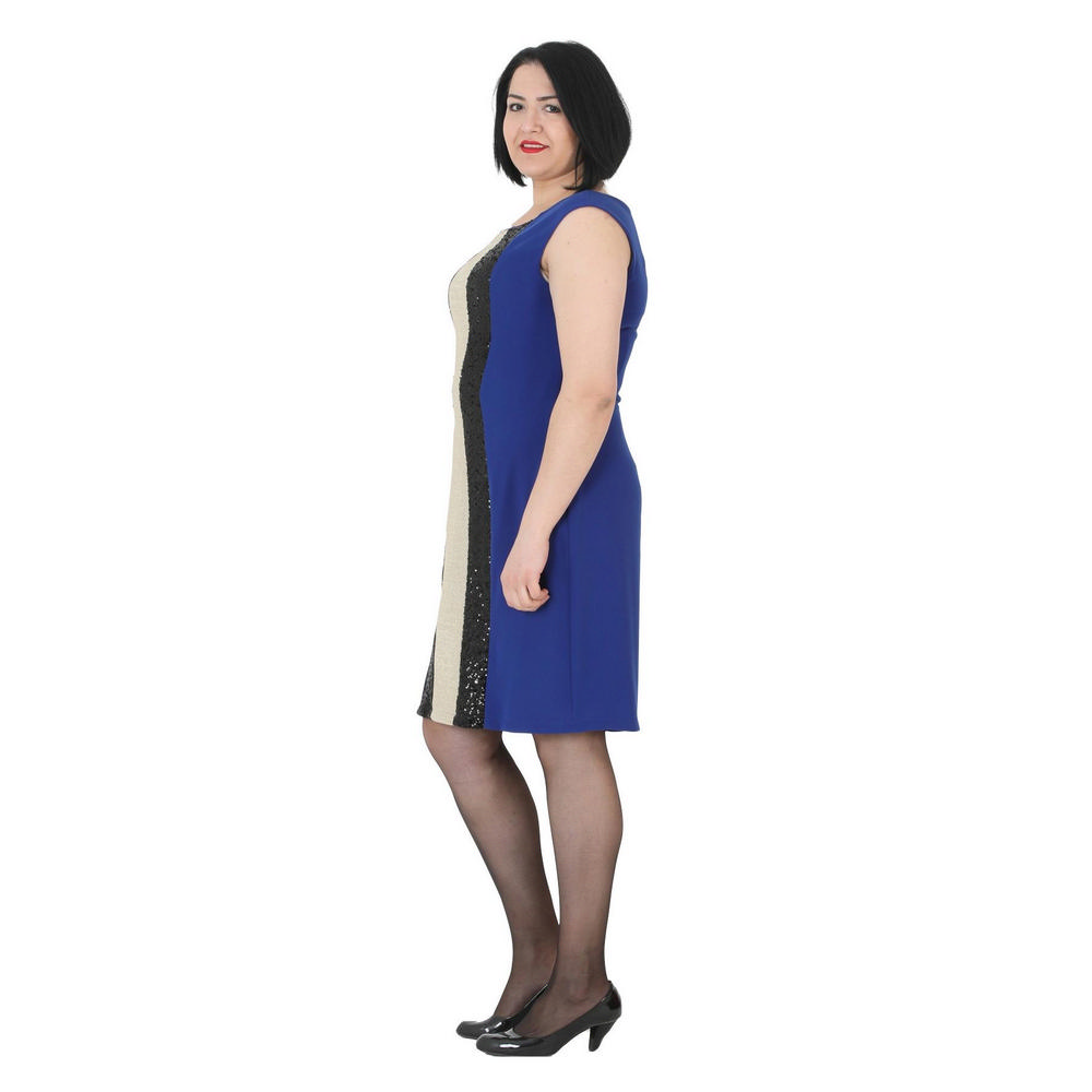 Fierte Rochie de seara de marime mari pentru femei LG6608 Gât rotund, fără mâneci, combinație de paiete cu sclipici creponat, scurtă, roșu, burgundă, albastru, fucsia, smarald, violet