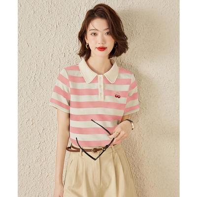 Bailuyu Women's Striped Knit Polo T-Shirt