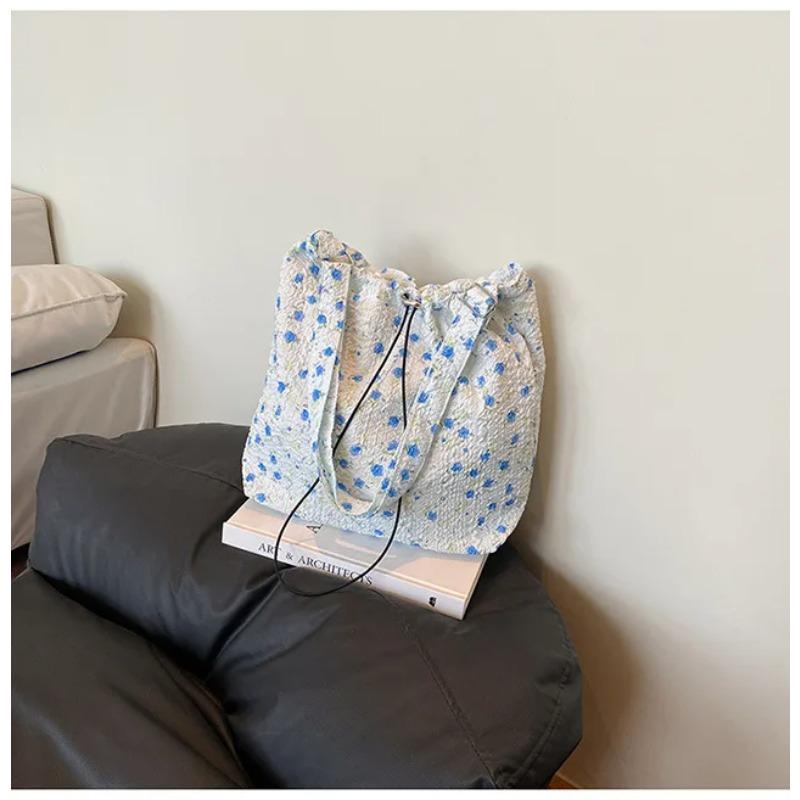 Casual Floral Drawstring Nyl Shoulder Bags for Women Fashi Large Capacity Ladies Crossbody Bag Commuter Girls Handbags Tote