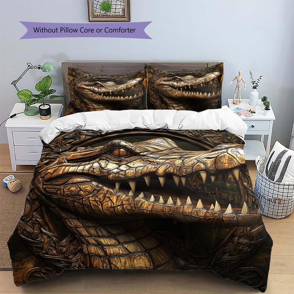 Black Crocodile Pattern Bedding Home Decoration Birthday Gift (1 * Duvet Cover + 2 * Pillowcase, Without Core)
