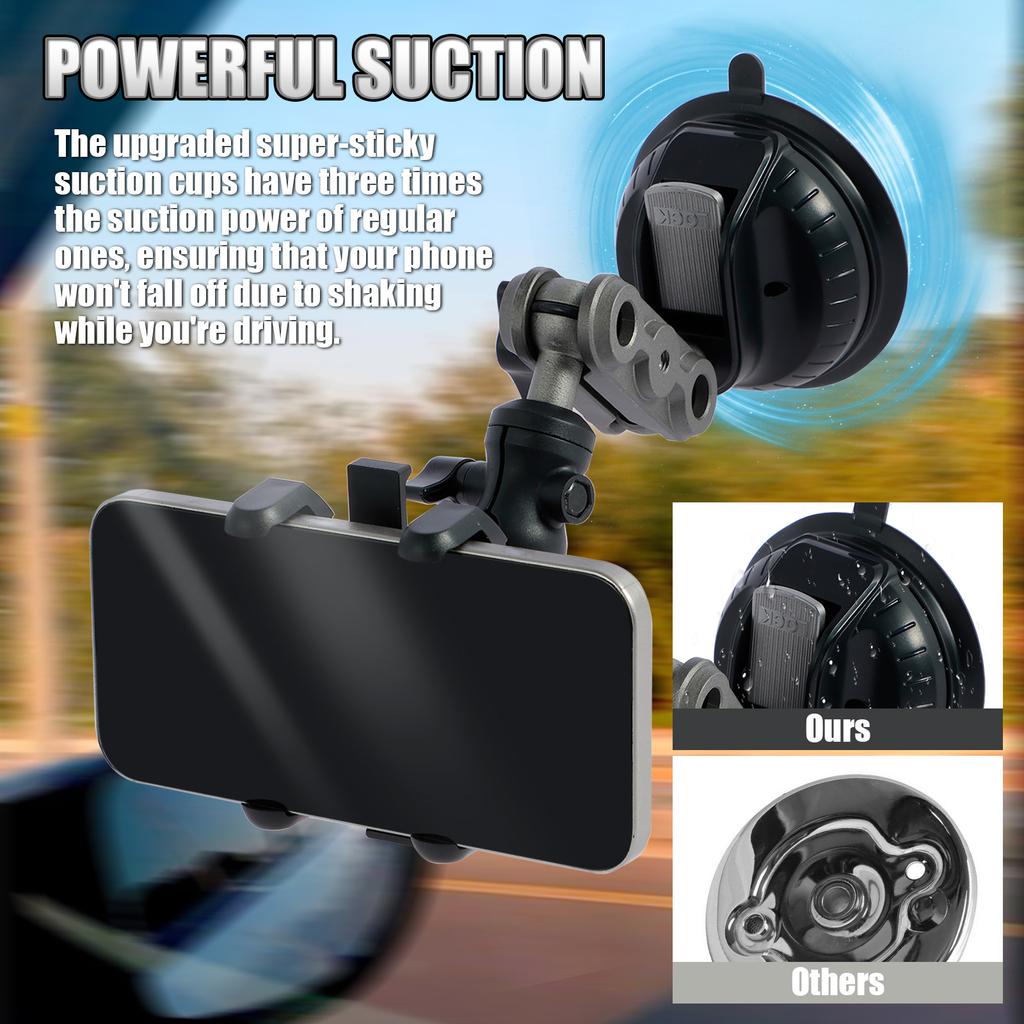 Car Phone Holder 360° Rotating Suction Cup Car Phone Mount with Telescopic Arm Universal Cell Phone Bracket Stable Dash Phone