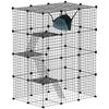 Four-Tier DIY Large Cat Cage with Hammock, Ramps, Five Doors, Indoor Use for 1-3 Cats, Black