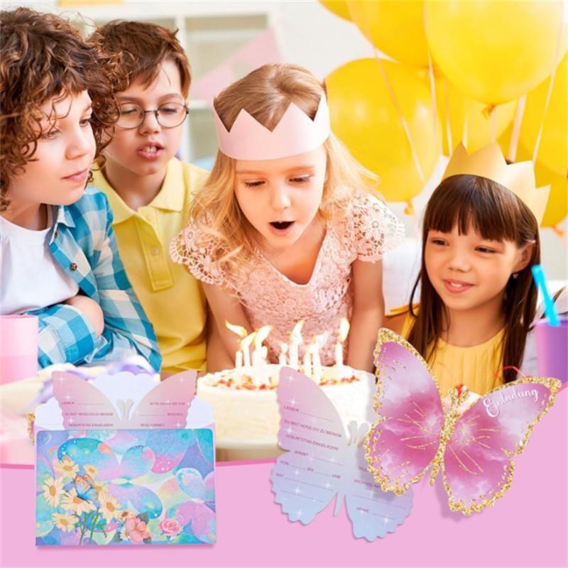 Schmetterling Einladungsbrief Für Kindergeburtstag, 12 Einladungsbriefe Für Mädchen Und Jungen Geburtstag, Umschlag, Siegelstreifen