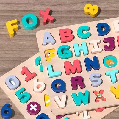Toddlers Wooden Puzzle Montessori Baby Toys ABC Alphabet Number Shape Matching Board Game Preschool Educational Toy for Kids 2-4