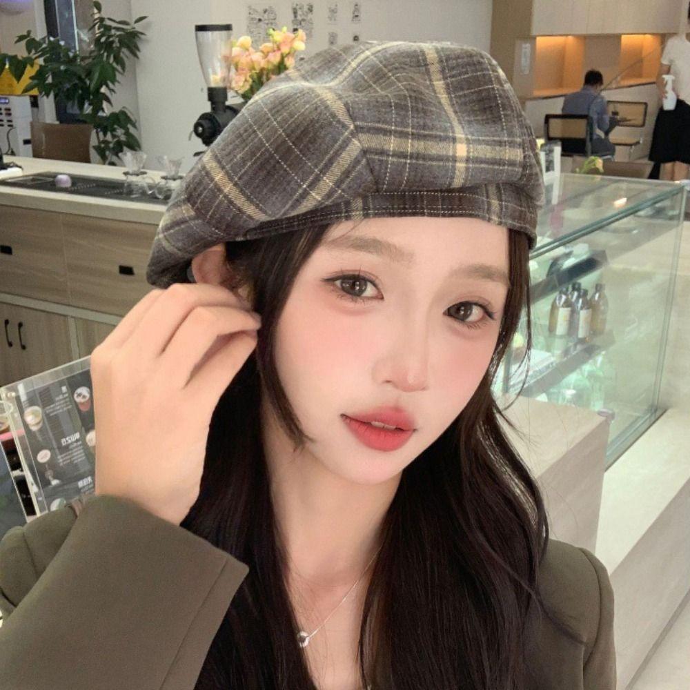 Harajuku Plaid Beret Hat Y2K Octagonal Hat Casual Women Newsboy Cap  Outdoor