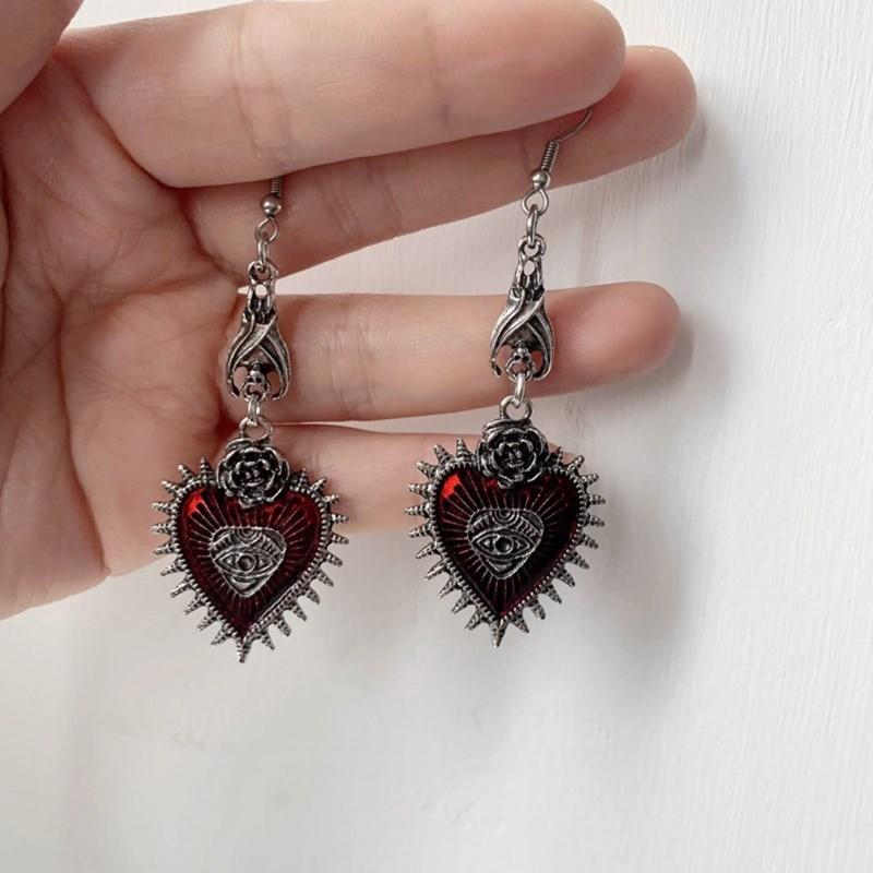 9x Goth Mysterious Drop Earring Jewelry Rose Heart for Butterfly Bat Skull for Cross Pendant Charm Vintage Earring For W