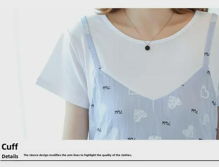 Korean Style Maternity Dress - Loose, Large Size, Medium To Long, Knee-Length Two-Piece for Summer & Autumn