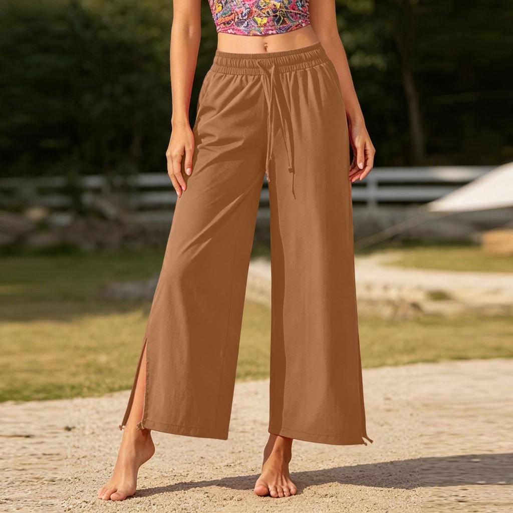 Women's High Waist Wide Leg Yoga Pants - Split Hem Tapered Joggers for Dance, Pilates, Fitness