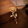 Luxury High-End Gold-Tone Rose Flower Brooch Pin For Women & Men - Elegant Suit Coat Badge Fashion Jewelry Lapel Accessory