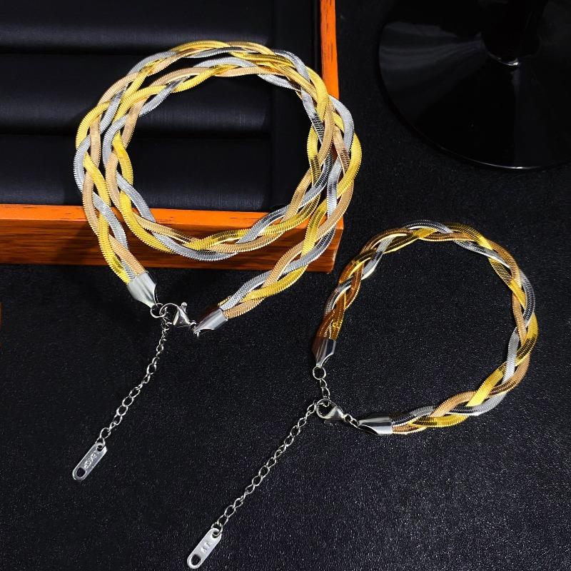Spicy girl three-color braided necklace and bracelet set - crisscross unique necklace accessories