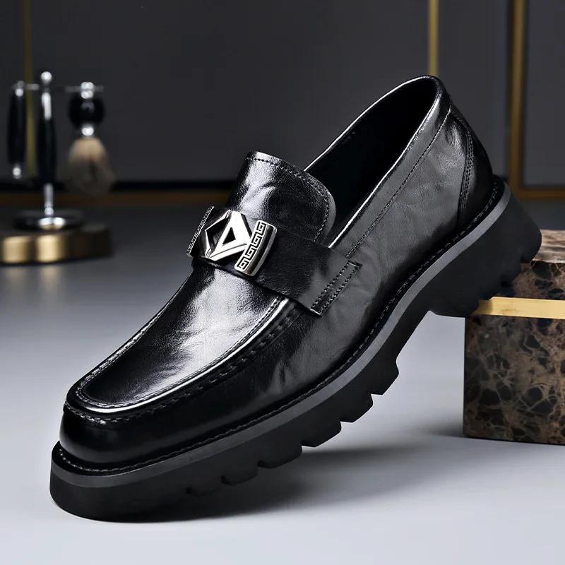 Fashion 2025 Spring Autumn Fashion Slip-on Thick Sole Leather Male Loafers Designer New British Style Retro Men's Dress Shoes