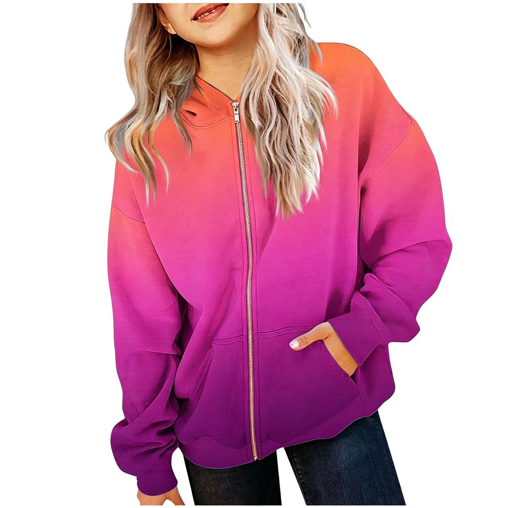 Kids Hooded Zip-Up Sweatshirt with Gradient Print, Long Sleeve Casual Outerwear for Boys Girls