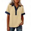 Denim Patchwork Shirts For Women Stand Collar Casual Blouse Short Sleeve Comfy Tshirt Spring Summer Fashion