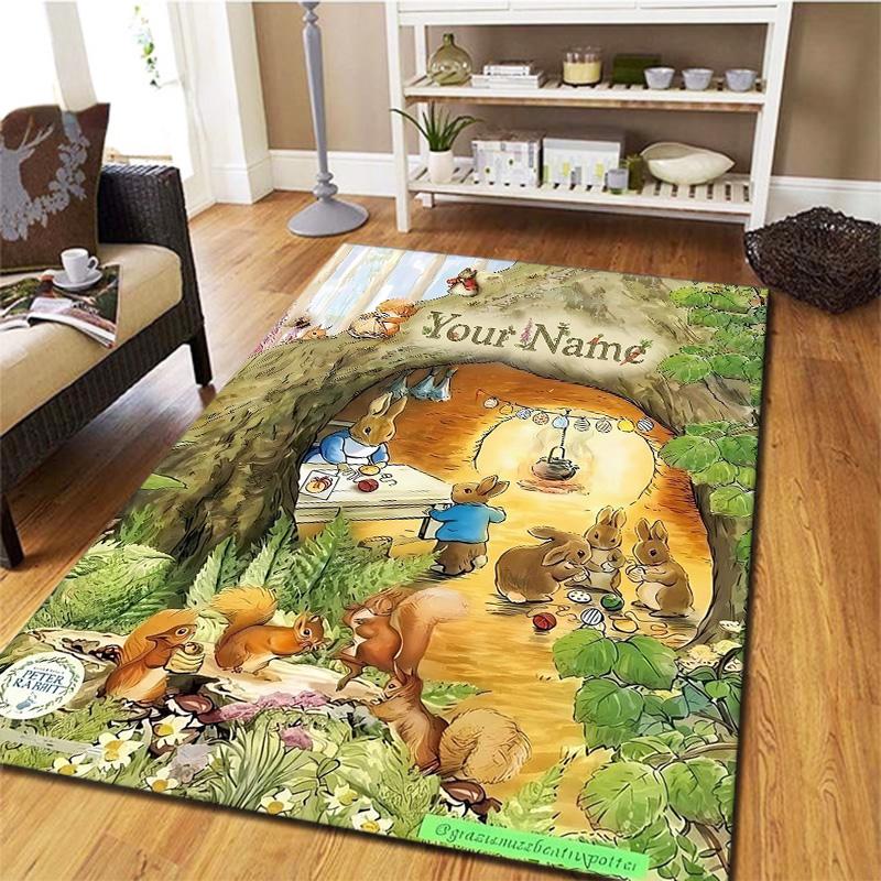 Peter Rabbit Adventure Custom Name Carpet Rug For Living Room Bedroom Home Sofa Decoration Kids Play Nonslip Floor Mat
