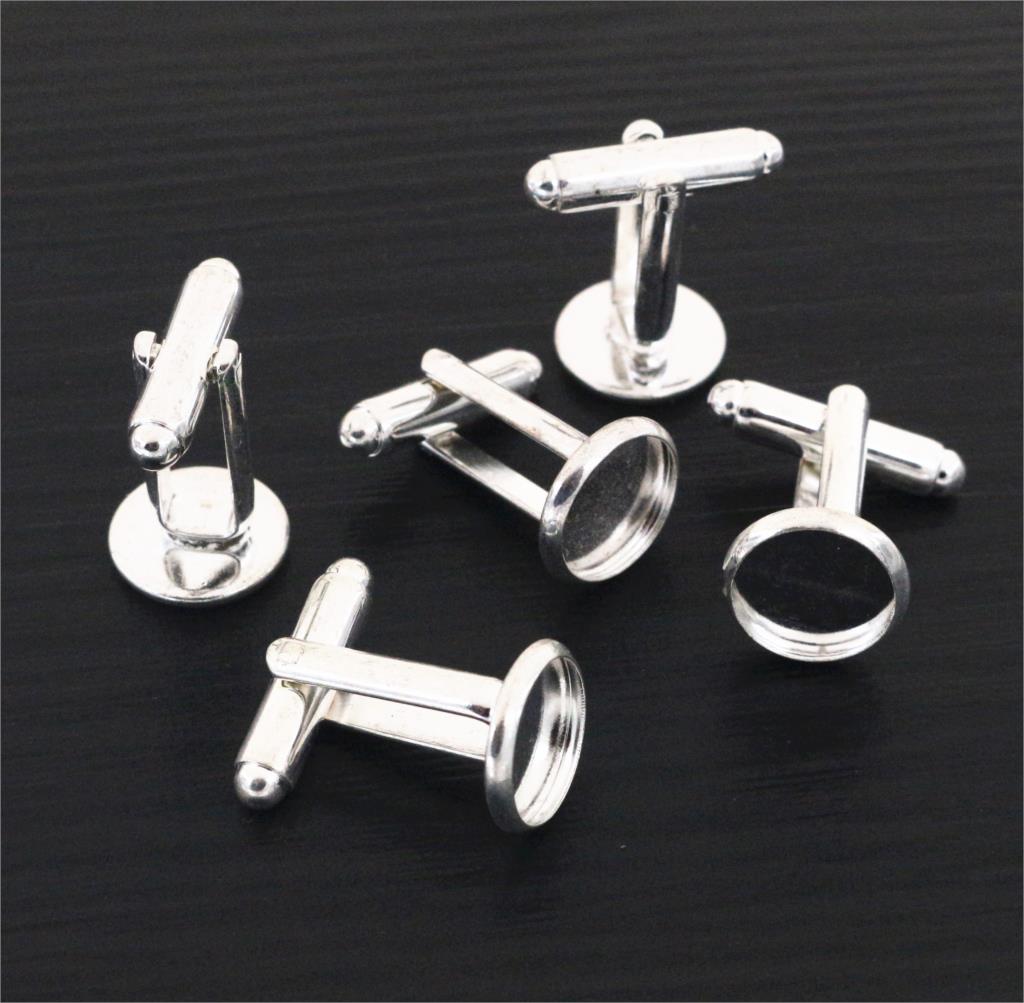 10pcs/ lot 10mm,12mm,14mm,16mm,18mm,20mm, Bright Silver Plated Copper Cufflink Base Cuff Link Settings Cabochon Cameo Base