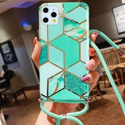 Case with Strap - Turquoise - for iPhone 11 Pro - Shockproof TPU - Marble Pattern - Adjustable