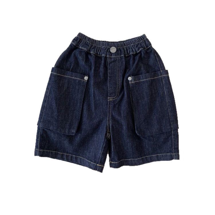 Children's Korean Style Cargo Denim Shorts - Cool, Fashionable, Loose Fit with Pockets