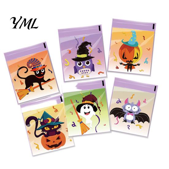 Small Plastic Bags for Treats 100 Pcs Halloween Treat Bags, Self Adhesive Seal Clear Candy Dessert Cute Cartoon Pouches Cookie Trick or Party
