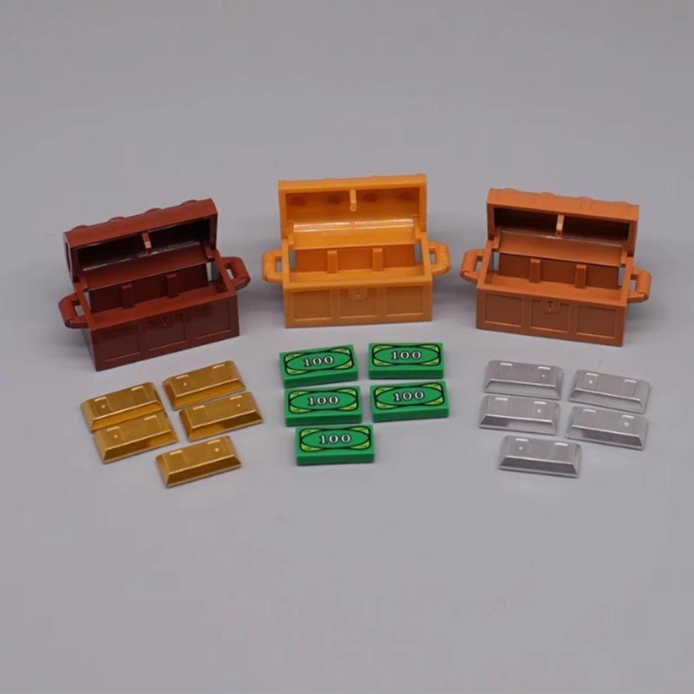 City Treasure Building Blocks MOC Dollar Cash Gold Silver Mine Egg Transparent Diamond ATM Machine Safe Money Bag DIY Toys K037