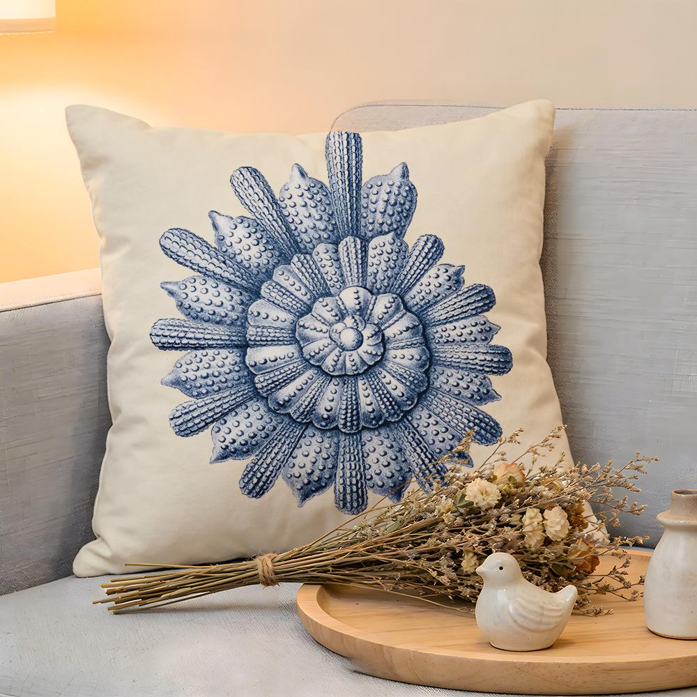 Cushion Cover  Linen  SkinFriendly Soft Decorative Case For Sofa Home Decor Blue Sea Creature Coral Shrimp Pillow cover