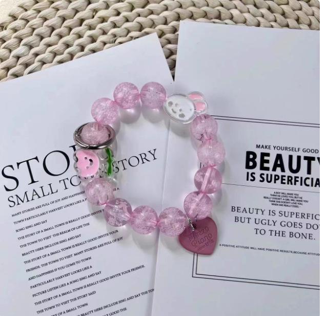 Bead hand rope bracelet acrylic love mobile phone case pendant pendant color green bracelet delivery guarantee digital