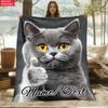 Custom Cat Blanket Funny Thumbs Up Grey Cat Fleece Throw Personalized Name Text Gift Soft Warm All Season Decor