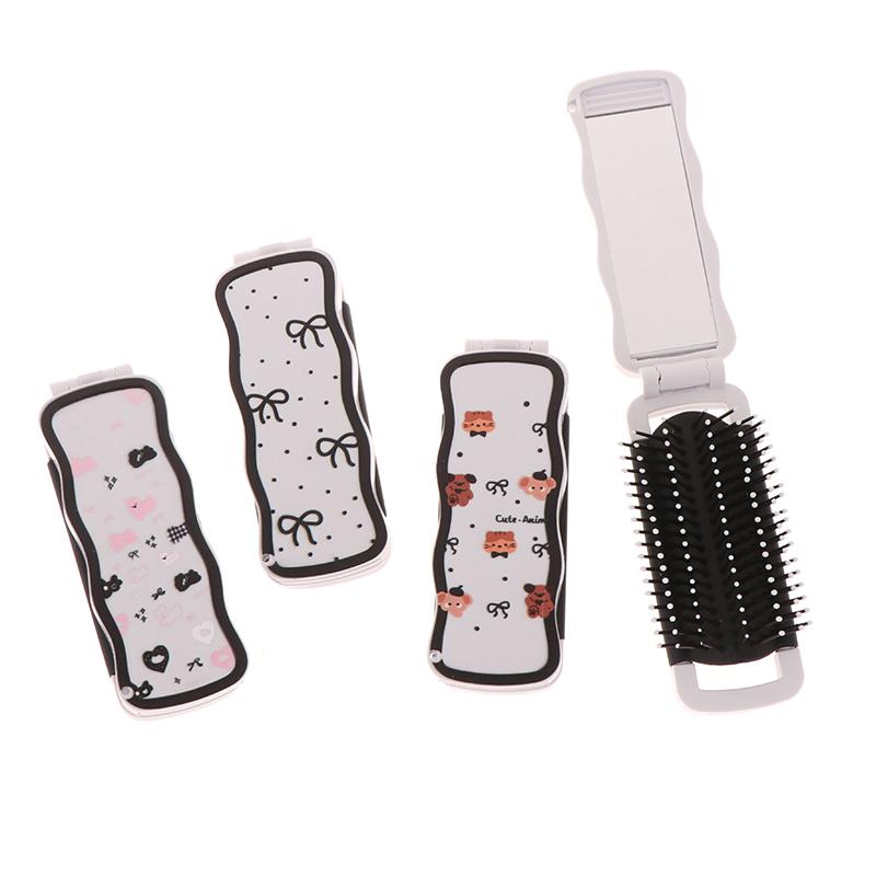 Mini Hair Brush Folding Massage Comb Head Massage Anti-Static Portable Travel Hair Brush Girl Hair Combs With Mirror