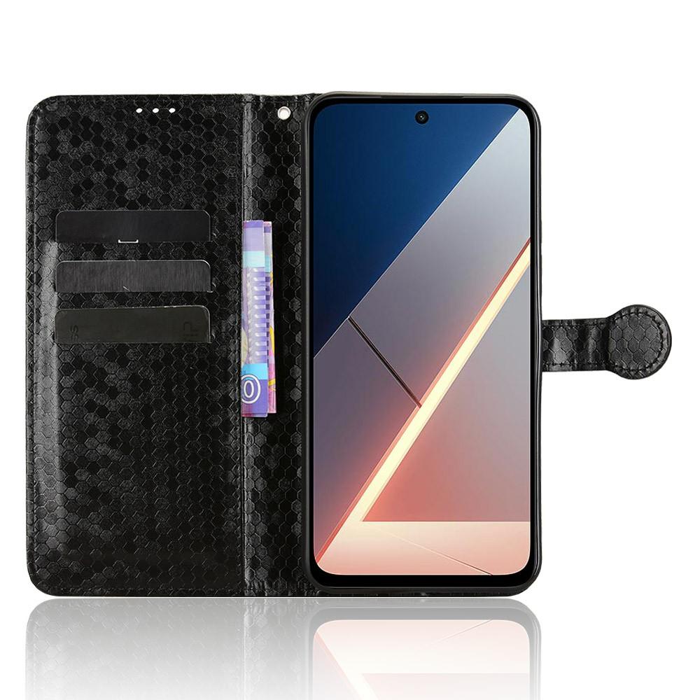 Para Xiaomi Poco M7 4G (eu) (171mm) Capa Carteira com Impressão de Padrão de Pontos Couro PU Capa de Celular com Alça de Pulso