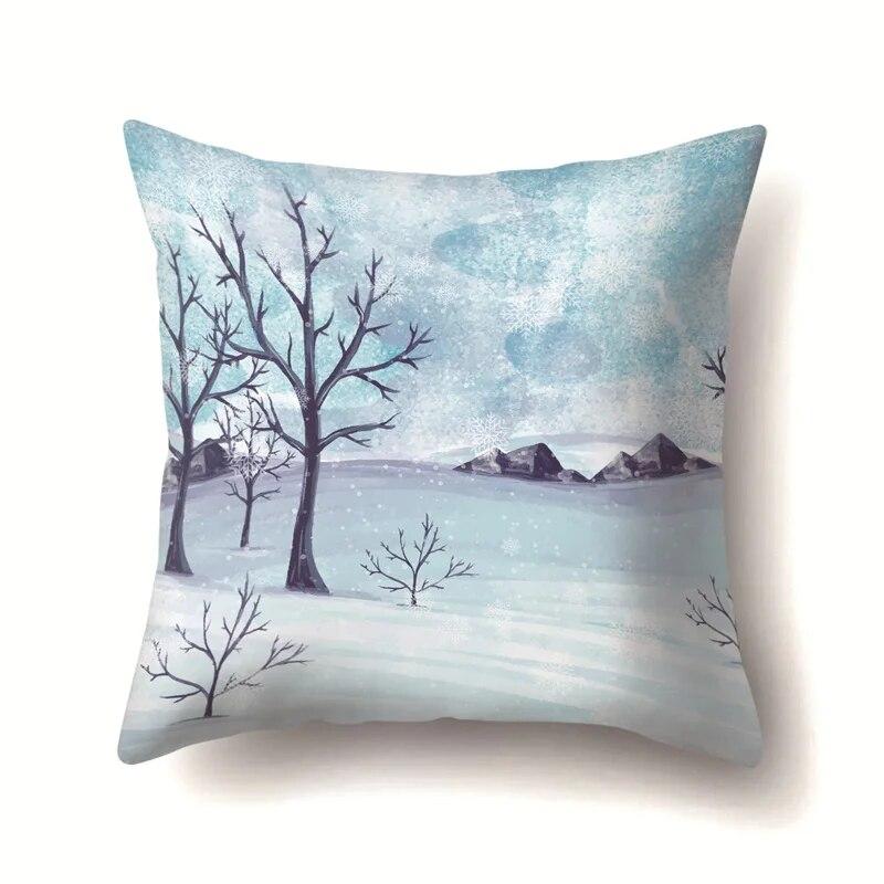 45x45cm Cartoon Fawn Snow Scene Pillow Cover Living Room Sofa Office Seat Car Waist Cushion   Home Decoration