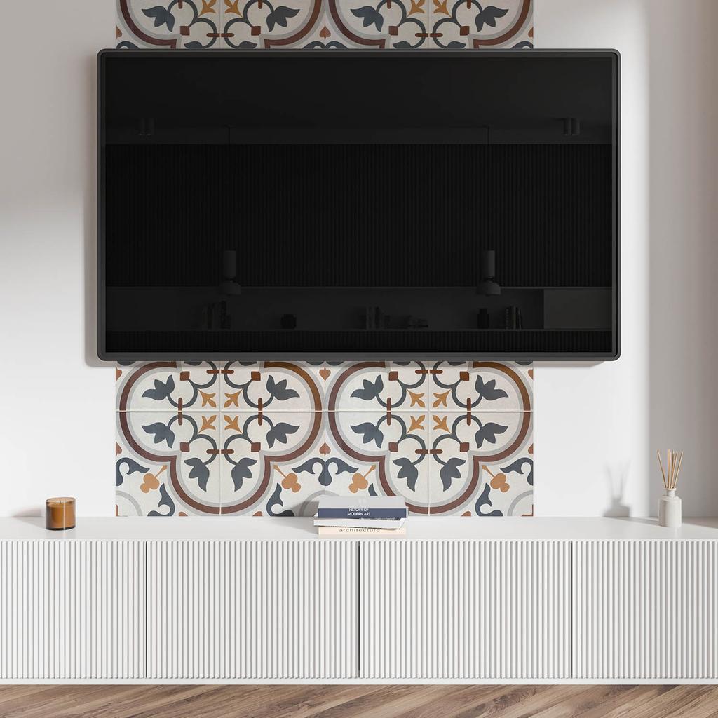 Naklejany Dekor Z Grafiką Do Przedpokoju Winylowy 120X60 Cm Wzór Kwiatowy W Kratkę