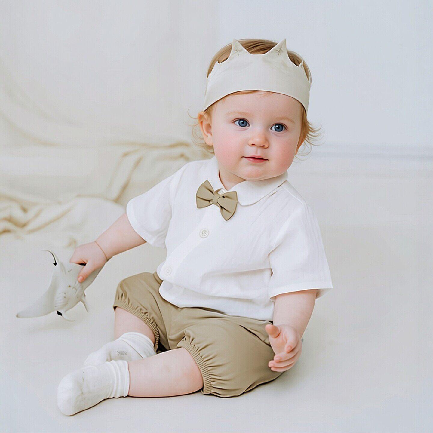 

Korean 2026 Summer Baby Boy Bow Tie Formal 100 Days Pure Cotton Short Sleeve Shirt 80cm