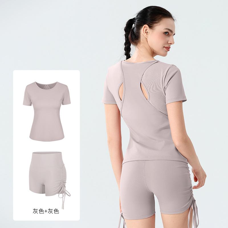 European and American spring and summer mesh splicing yoga suit women's short-sleeved tight fitness suit breathable quick-drying sportswear